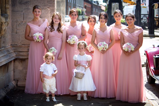 Flower girl dress and page boy outfit matching the bridesmaid dresses Little Eglantine